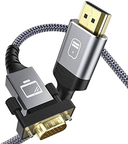 Capshi HDMI to VGA, Nylon Braid Gold-Plated HDMI to VGA 20 Feet Cable (Male to Male) Compatible for Computer, Desktop, Laptop, PC, Monitor, Projector, HDTV - Grey