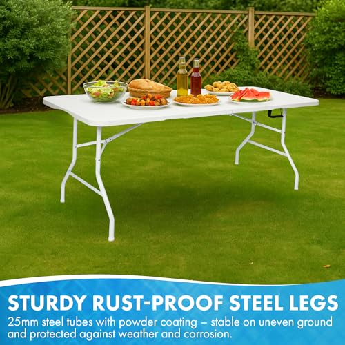 Nyxi 6ft Folding Table – 180x74x74cm – All White Top, Frame & Legs – Heavy-Duty, Waterproof, Portable Table for Camping, BBQs, Garden, Parties – Easy Setup & Storage - Image 5