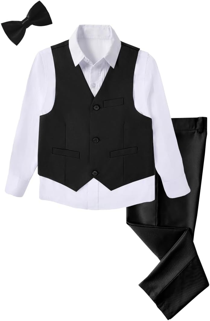 Boys 4-Pieces Suits Slim Fit Kids Outfits Vest Dress Pants Sets Formal Suit for Boy