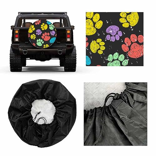 Image of Colorful Paw Prints Spare Tire Cover Dog Puppy Cartoon Cute Footprint Doodle Style Weatherproof Universal Wheel Protectors Camper Tire Covers for Trailer Rv Travel(17 inch)