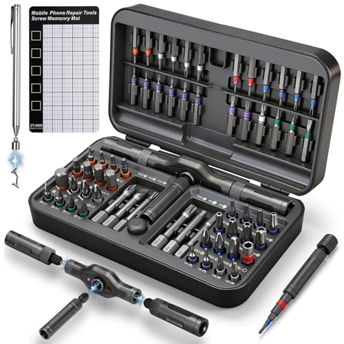KELIN 68 IN 1 Magnetic Ratchet Screwdriver Set T Handle Ratchet Screwdriver Kits with S2 Steel Bits for Home Daily Repair Precision Electrical Appliance Repair for Men Husband