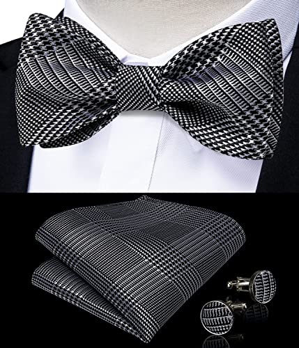 Image of DiBanGu Paisley Bow Ties for Men Silk Self Tied Bowtie and Pocket Square Cufflinks with Lapel Pin for Wedding Party