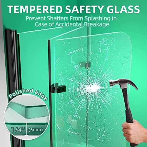 Getpro Tub Shower Door Frameless Foldable Hinged Bathtub Shower Door With Tempered Glass Matte Black Size 51.2"W X 59"H #TOP5
