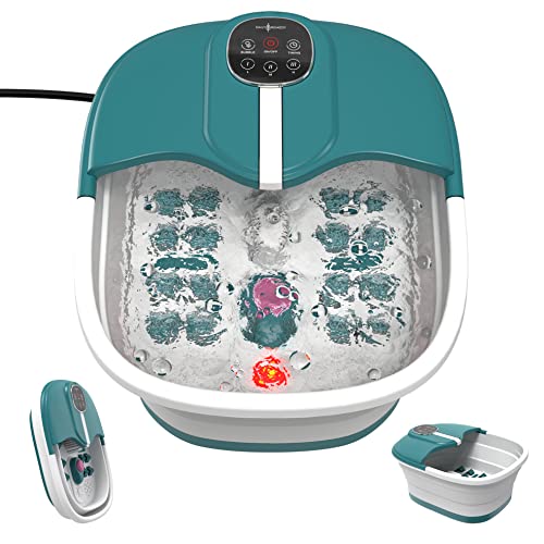 DAILY REMEDY Collapsible Foot Bath Spa with Heat and Massage - 3 Heater Settings, Pumice Stone, Bubble Jets & 16 Non-Motorized Rollers - Best Foot Soak Basin Tub for Pedicure & Foot Massage - Green