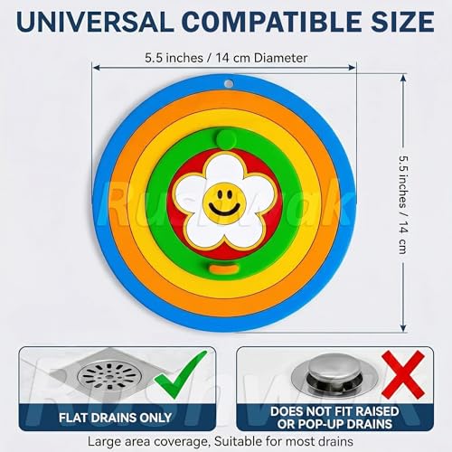 Image of Rushwak 2-in-1 Silicone Drain Cover (Pack of 4) Anti-Clog Bathroom Drain Cover with Lid for Drainage Stopper & Filter Reusable Debris & Hair Catcher Drainage Cover Insect /Odor-Blocking Sink Strainer