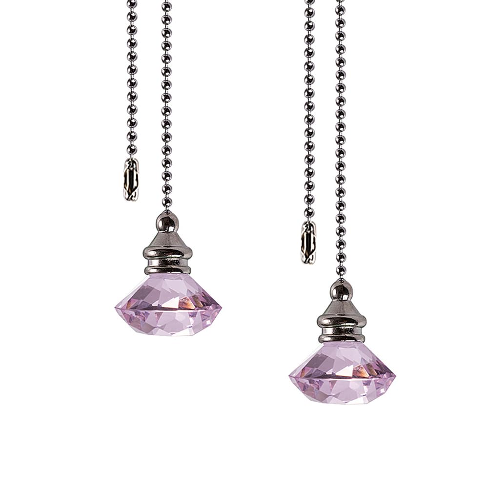 Light Pull Chain Extension, 2 Pcs 50cm Crystal Ceiling Fan Pull Chains, Ceiling Light Fan Switch Cord Pull Handle Weight Pull Cord for Bathroom Toilet Light, Pink