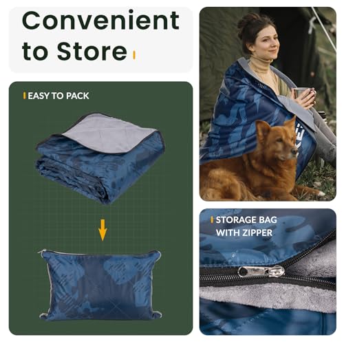 Titanker-Outdoor-Picnic-Blankets-Camping-Blanket-Waterproof-Blanket-and-Outdoor-Pillow-2-in-1-83X-55-Car-Blanket-with-Storage-Bag-Stadium-Blanket-for-Hiking-Camping-Camo-Blue