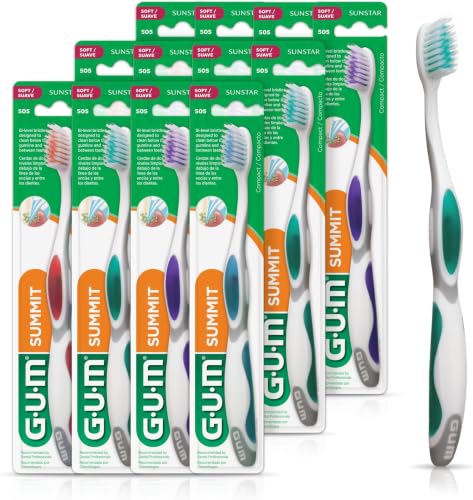 Image of GUM Summit+ Soft Toothbrush,Ultra Fine Tapered Bristles for More Effective Plaque Removal,Extra Soft Toothbrushes for Adults,(Pack of 120)