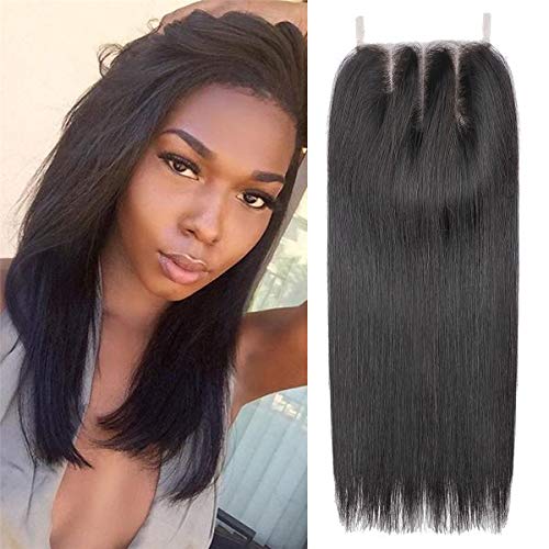 AMELI 4×4 Lace Closure Human Hair Closure Straight Closure 3 Part Closure Natural Black Brazilian Virgin Hair (12 inch)