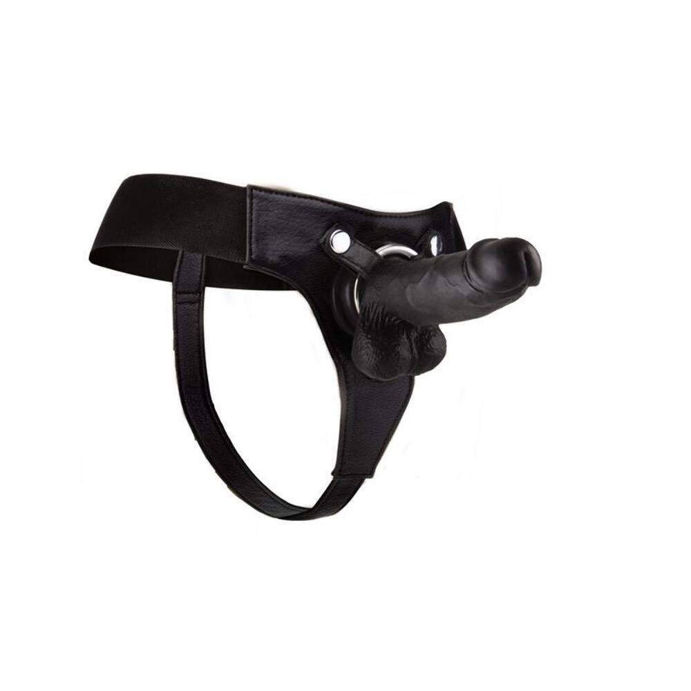 Shots America Ouch! Realistic Rubber Strap-on with Elastic Straps, Black, 8 Inch
