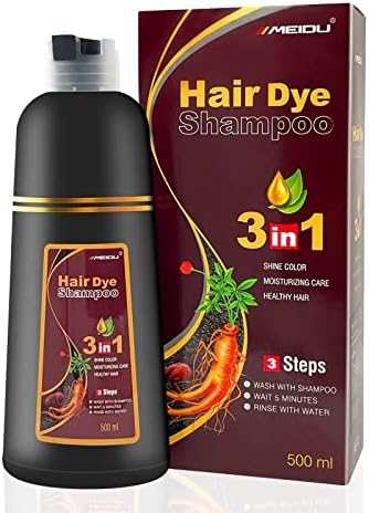 FONDIIA UEMIUS MeiDu Hair Dye Shampoo Instant 3 in 1 Easy Ammonia-Free Shampoo for Women & Men (100% Herbal Natural Ingredients) Grey Hair Coverage Dark Coffee(500mL,17.6 Fl Oz)