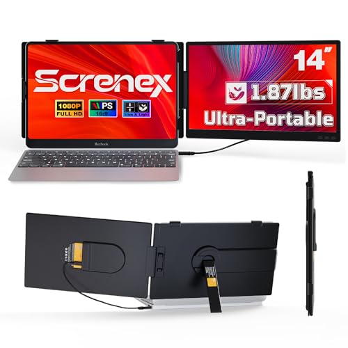 Laptop Screen Extender 0.27' Ultra-Thin, 14' FHD 1080P IPS Lightweight Dual Portable Monitor, USB-C/HDMI Plug & Play for 13-17' Laptops, Travel screen compatible with Windows/Mac/Chrome/Switch/Android