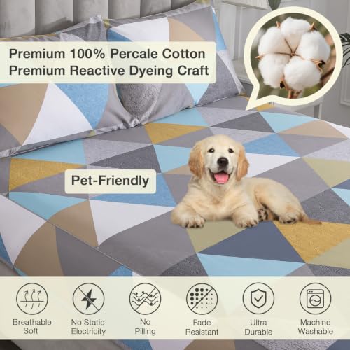 Image of Color-Block Geometric Percale Sheets Queen Size, Deep Pocket, 4Pcs