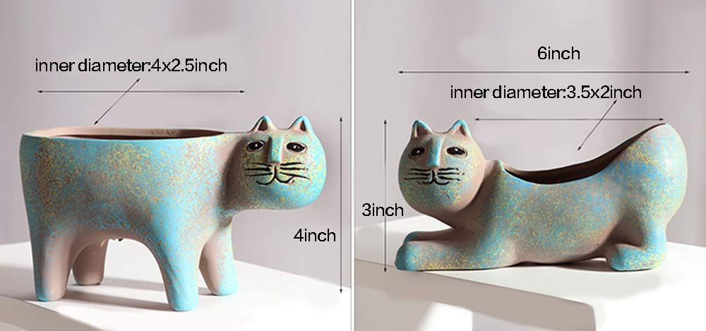 Mathew O Retro Ceramic Cat Shape Succulent Plant Pot Flower Pot Cat Planter