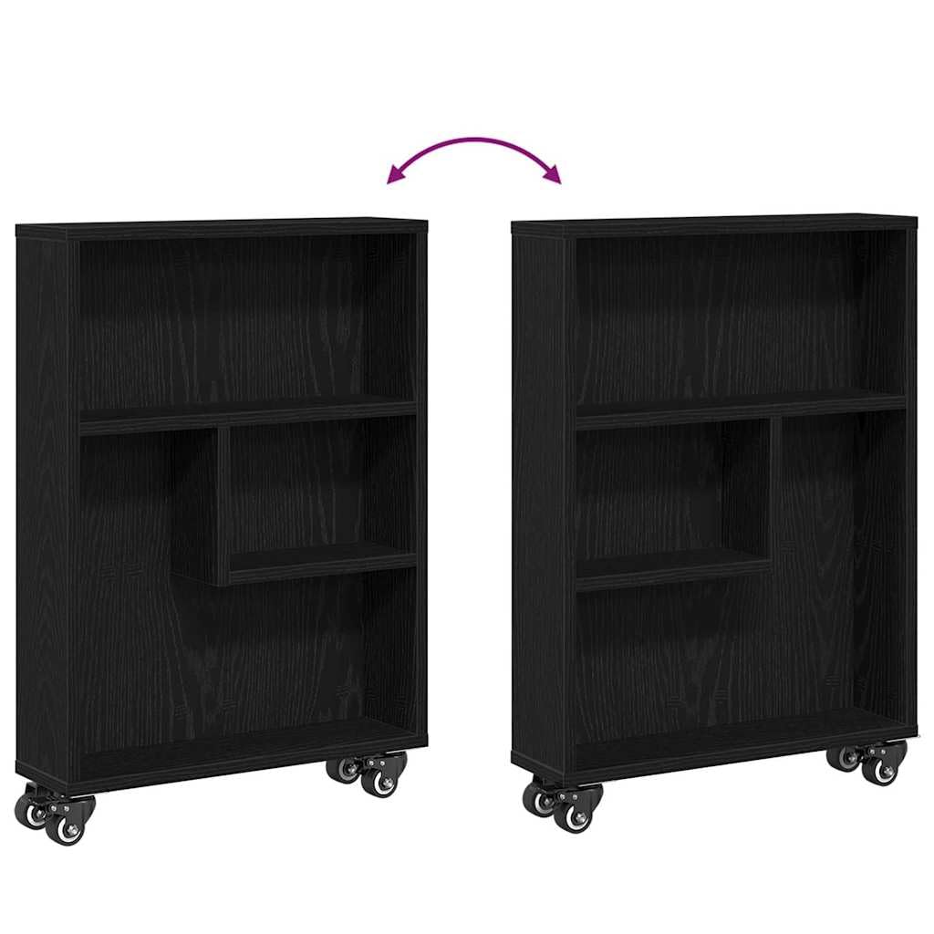 Schmaler Aufbewahrungswagen Schwarz Eichen-Optik 48x13x69cm | Kompakter Nischenwagen aus Holzwerkstoff mit 3 Etagen für Küche, Bad oder Büro. Maximiert schmale Räume stilvoll.