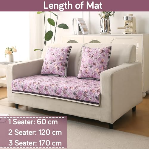 Image of HOKIPO 'Florentina Series' Foam Filled Premium Holland Velvet Sofa Cover Mat for 2 Seater Sofa with Anti-Slip Backing, Peony Lavender (IN-879-V6)