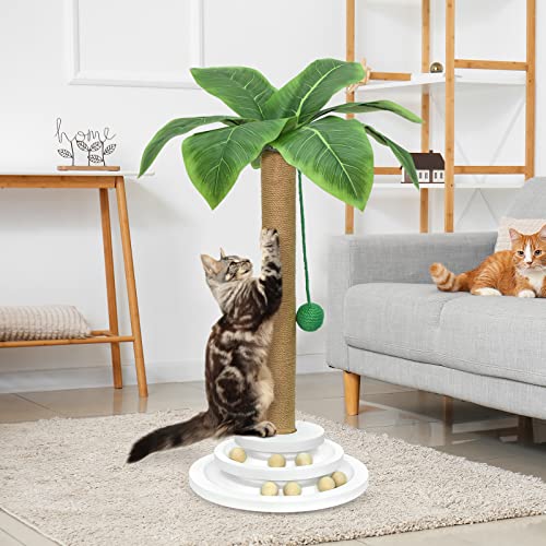 Cat Scratching Post, 26 Inch Tall Cat Scratcher Post For Cats And Kittens, Scratching Posts With Dangling Ball, Nature Sisal Cat Scratcher Cat Scratching Tree With Wooden Ball Toy For Indoor Cats #TOP7