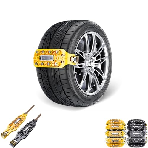 Thickened Anti-Slip Tire Chains, Car Snow Chains for Tires, Suitable for Tires 165~265, Ice Breaking and Anti-Skid, Tool-Free Installation (Yellow,2Pcs)