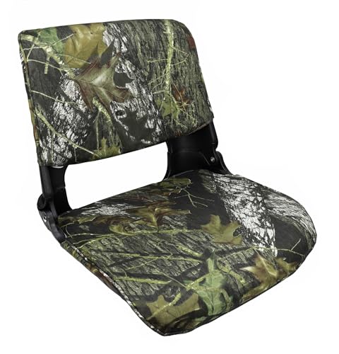 SAWESTO® Bootssitz Fischermann Comfort Mossy Oak Break Up | | klappbarer Bootsstuhl/Steuerstuhl mit niedrigem Sitz- und Rückenpolster | 51cm x 36cm x 46cm