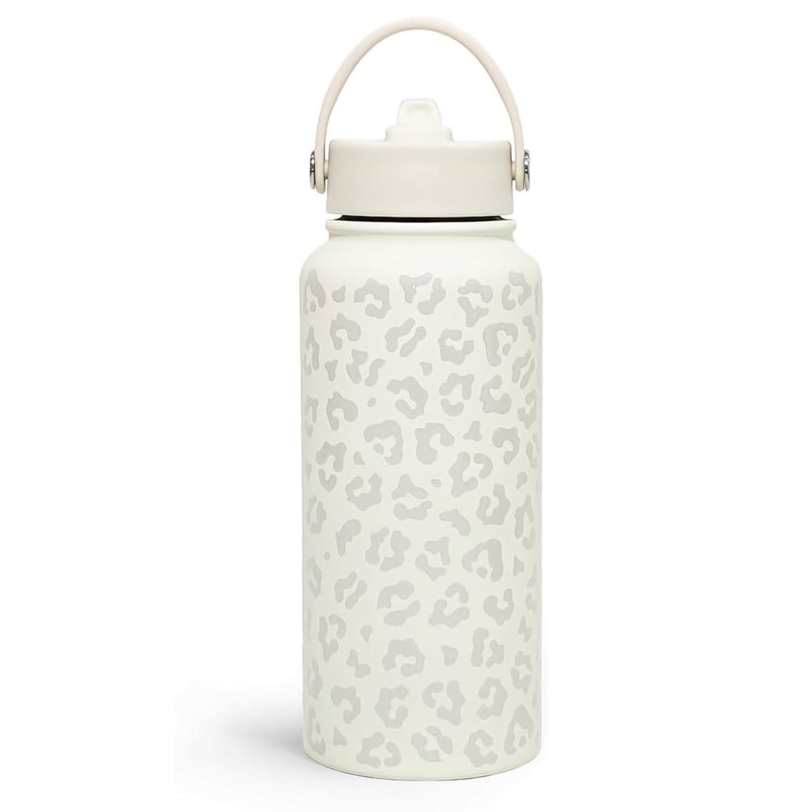 Bryxora Cream Leopard Insulated Water Bottle 950ml with Straw Lid