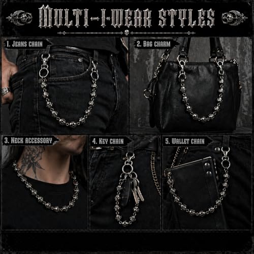 Image of Wallet Chain - Skull Chains for Pants Jeans Purse Bag, Punk Gothic Style,Suitable for Parties /Stage Performances /Everyday Wear, emo Y2K accessories