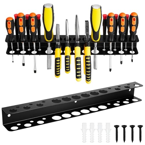 サムコス 工具 収納 ドライバーホルダー 工具差し ペンチホルダー 2個セット 8mm/16mm/22mm 3種類サイズの穴 壁掛け式 六角棒レンチ収納 多機能 高耐久 ツール収納 倉庫 作業 自宅 小屋用 道具収納 物置 省スペース 取付用フック ツール ネジ付属 (Dスタイル,ブラック) [並行輸入品]