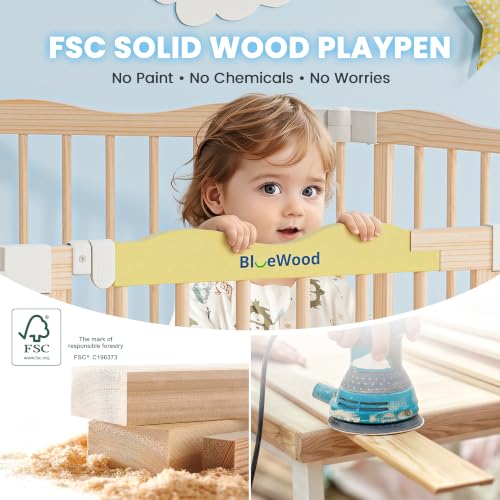 Image of Foldable Wooden Playpen, Natural Pine, 79 x 53 x 24 inches
