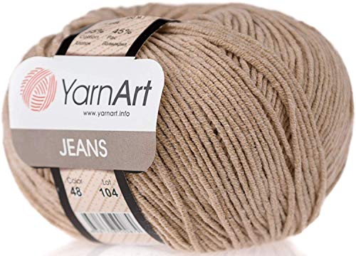 8 Skeins YarnArt Jeans 55% Cotton 45% Acrylic Yarn Blend Thread Crochet Hand Knitting Art Lot of 8skn 400 gr 1392 yds Color (48-Beige)