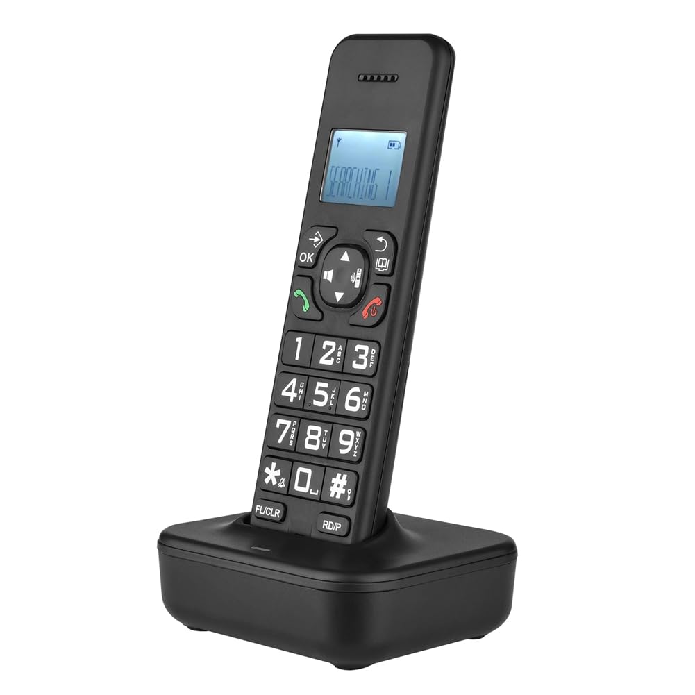 D1102B Telefono Cordless con Segreteria Telefonica ID Chiamante/Chiamata in Attesa Schermo LCD Retroilluminato da 1,6 Pollici A 3 Righe Nero Spina UE
