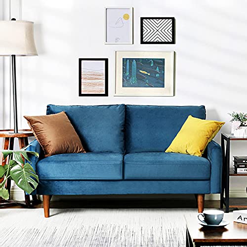 WANSE 56 inch Velvet Loveseat Sofa,Prussian Blue Velvet Couch for ...