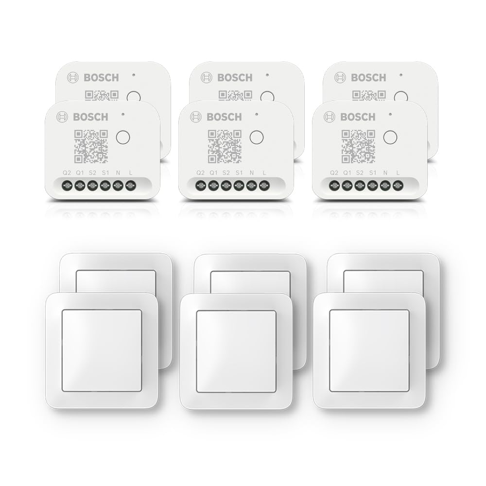Set di illuminazione e oscuramento per la casa intelligente di Bosch, comprendente interruttore a parete, 6x controllo luci/tapparelle II, 6x interruttore a parete per attuatori smart