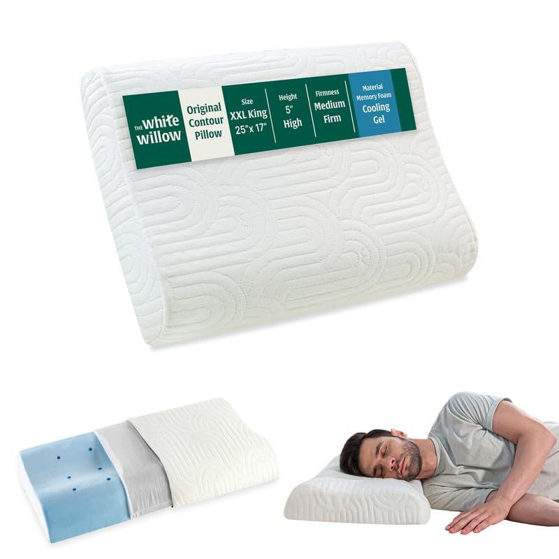 Cervical Orthopedic Memory Foam and HR Foam King Size Contour Neck Support Sleeping Bed Pillow with Cover (24" L x 16.5" W x 4.5" H) -Multicolour