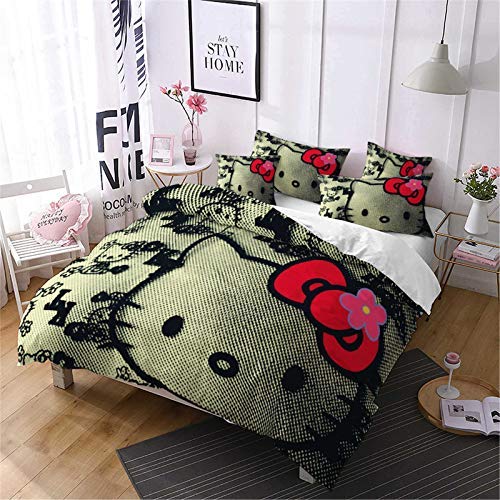 Goplnma - Ropa de cama de Hello Kity con impresión digital en 3D, funda nórdica para niños, funda de microfibra blanket con funda de almohada (135 x 200 cm, 3)