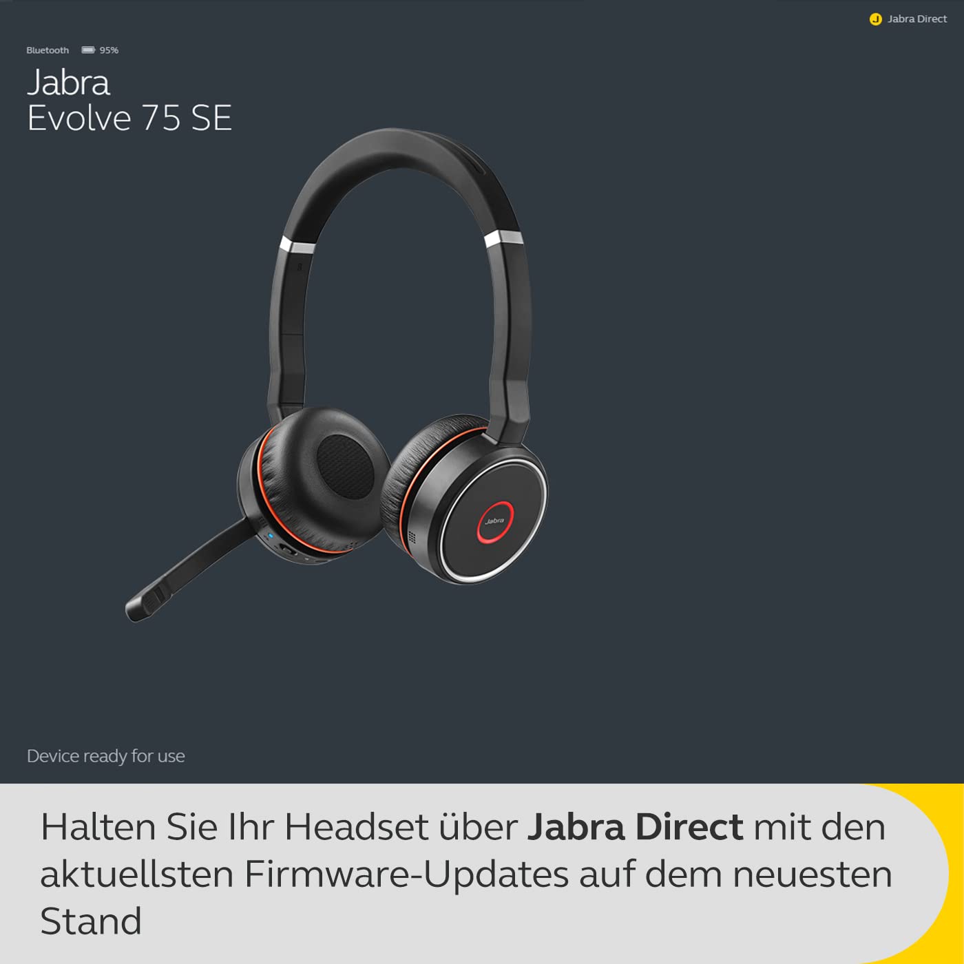 Jabra Evolve 75 SE Schnurloses Stereo-Headset - Bluetooth-Headset mit Mikrofon mit ANC und Ladestation - Für MS Teams Zertifiziert, kompatibel mit Allen gängigen Plattformen - Schwarz
