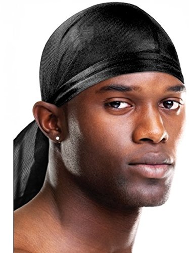 Black Du-rag With Long Tails Smooth Comfortable Stretchable One Size Fits All By Golden Merchandise (1 Pack)