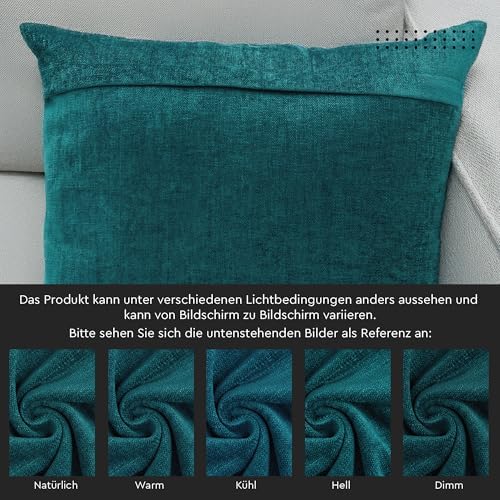 5. Bild von Encasa XO Chenille Kissenbezüge Set von 2 | Azul Blue - (16"x16") (40x40 cm) | Dekorative Akzent Quadratische Wurfkissenbezüge Für Couch, Heimdekoration, Sofa