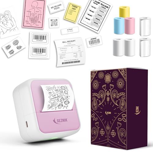 Image of SEZNIK Mini Printer, Inkless, Thermal, Bluetooth, Portable Printer, Compatible with Android, iOS Mobile. 1 Year Warranty (MiniX-Pink-Gift)