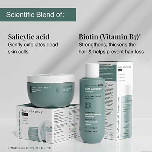 Image of Bare Anatomy Anti Dandruff Shampoo + Hair Mask + Toner Kit | Reduces Dandruff Upto 100% | Salicylic Acid, Aloe Vera & Tea Tree Extracts | Paraben & Sulphate Free | Women & Men | 250ml + 250g + 50ml