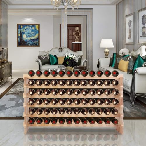 RELAX4LIFE Botellero Vino de Madera de Pino para 72 Botellas con 6 Niveles, Vinoteca Apilable con Diseño Inclinado para Cocina, Salón, Bodega, Bar, Garrafeira, Carga 18kg/Nivel, 119x29x71,5cm, Natural - imagen 9