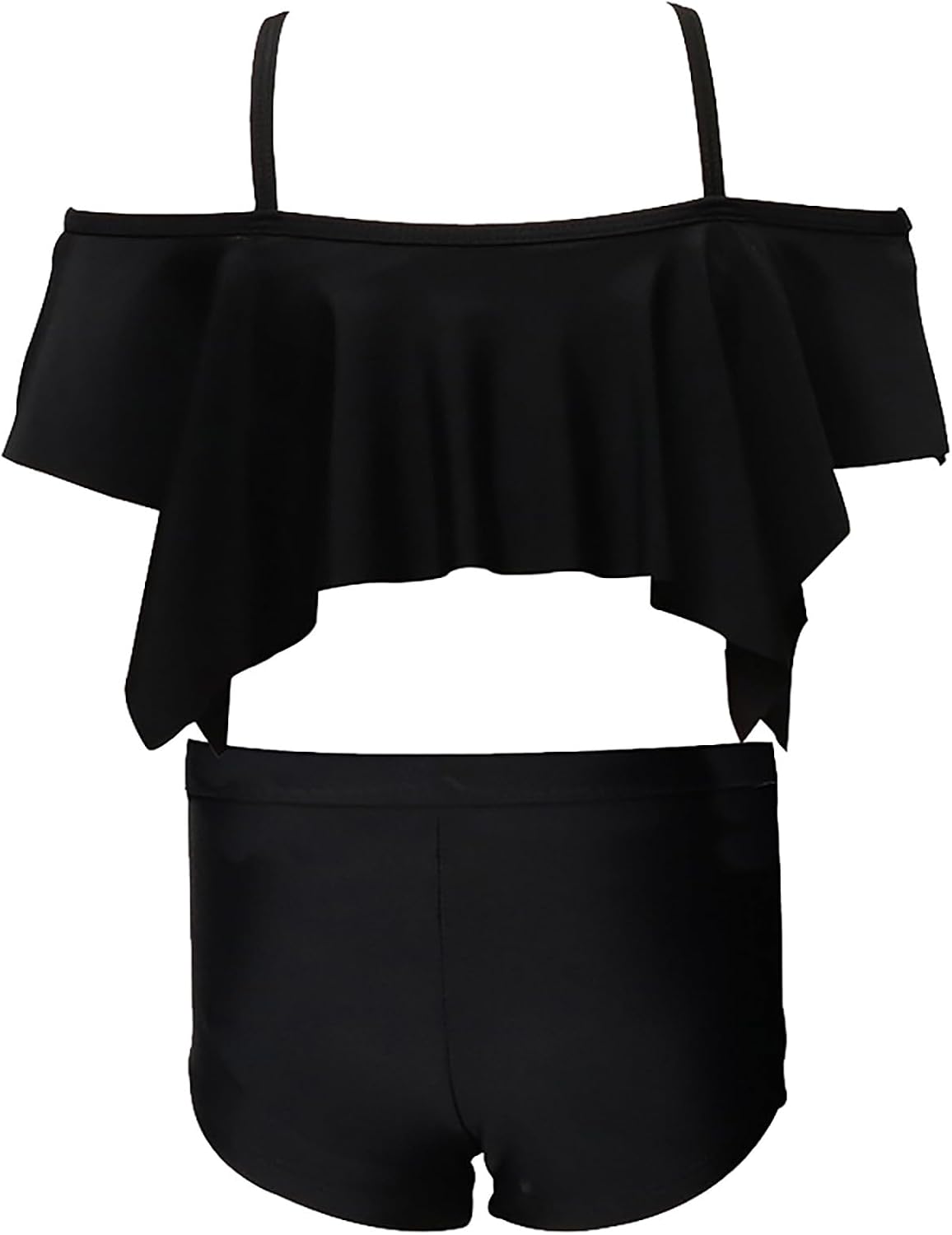 Girls Two Piece Swimsuit Summer Swim Bikini Set Beach Ruffles Bathing Suit Teen Kids Solid Color Swimwear with Shorts