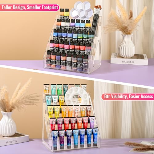 Image of CELSOL 5-Tier Acrylic Paint Organizer - Clear Snap-On Storage Rack for Paints & Art Supplies, Elevated Design for Versatile Storage, No-Tools Setup & Quick Access, Larger Capacity & Smaller Footprint