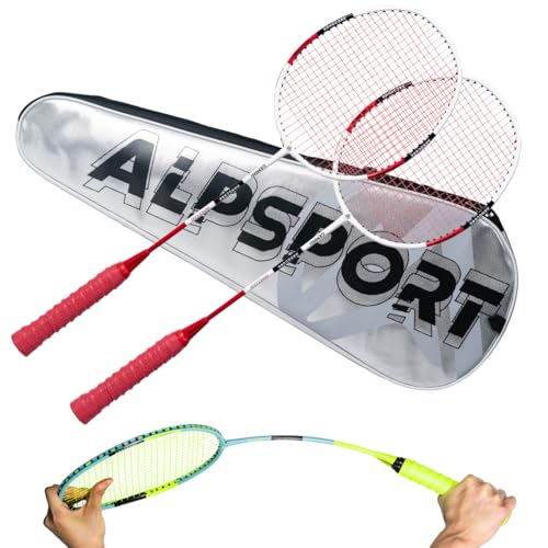 ALPSPORT Gemini 4U G5 Graphite Badminton Rackets Sets of 2, Composite Carbon Fiber Racquets with 1 PVC Bag, 2 Tied Grips Tapes, Padel Raket for Sports Training (Red)
