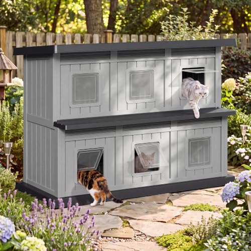 Image of Fancyango Cat House Bed Cave, Dual-Layer Large Cat Houses for Outdoor Cats