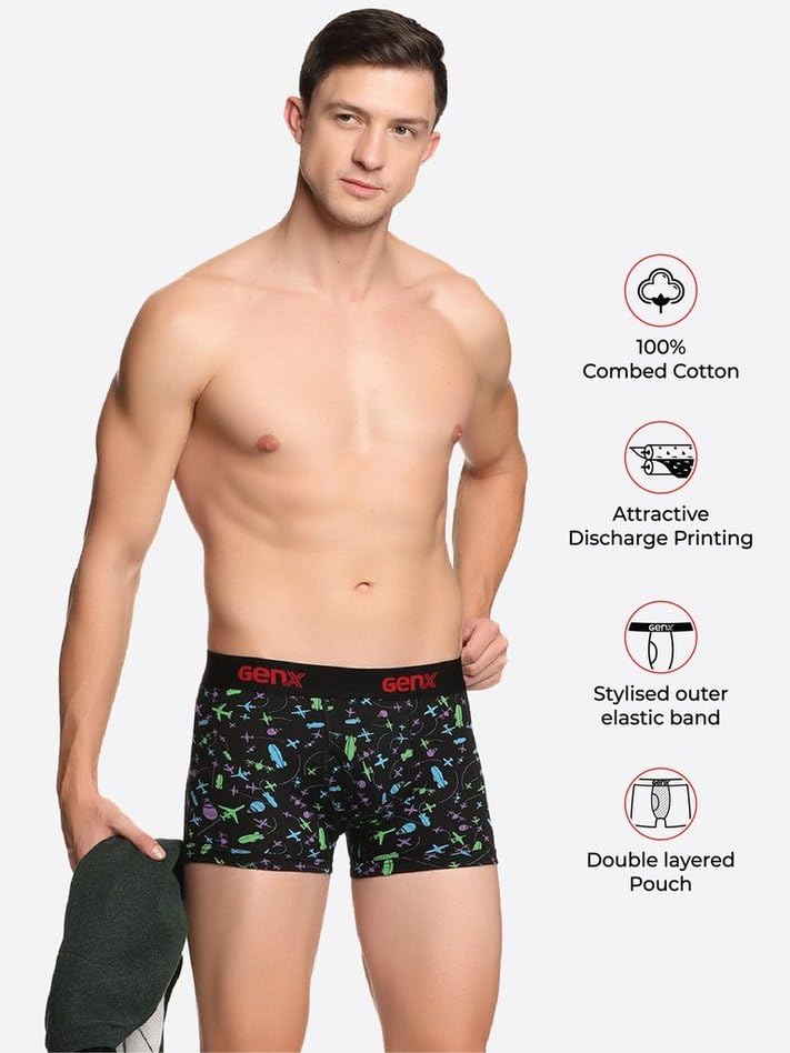 Image of Genx Jazz Printed Trunk - Elegant, Trendy&Comfortable, 100% Combed Cotton Men's Underwear(Colors&Print May Vary)