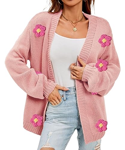 Image of Womens Y2K Cute Cardigan Sweaters Open Front Cropped Flower Knit Jacket Vintage Preppy Aesthetic 90s Clothes Kawaii Sweater