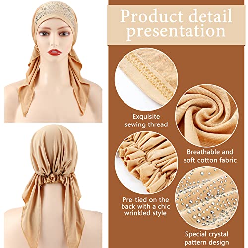 Image of Geyoga 6 Pcs Chemo Headwear for Women Pre-tied Head Scarf Headwrap, Classic | Sequin Pre Tied Head Wraps, Stretchy Turban Cap, Cancer Patients, Daily Wear