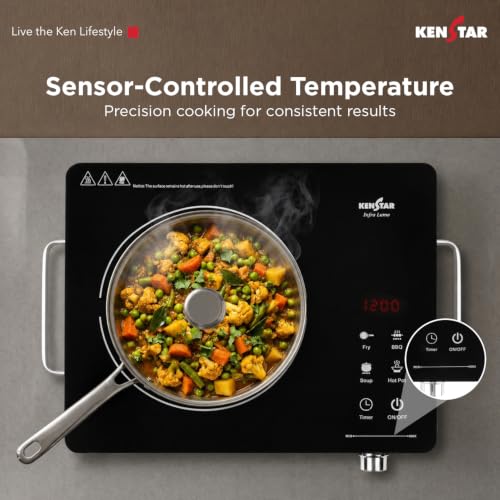 Image of Kenstar Infra LUMO 2000W Infrared Stove with 11 Power Levels, 4 Preset Modes, Toughened Glass Top and Timer Function Silver Black