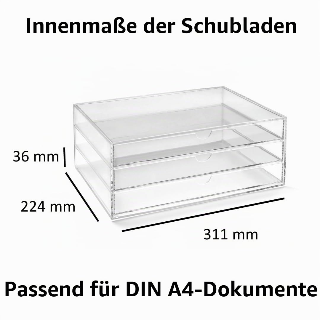 OSCO A3TSL Magazin mit 3 Schubladen aus klarem Acryl im Querformat farblos