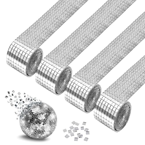 4 Rollen Mosaik Spiegelstreifen 6400 Stück Mini Spiegel Mosaikfliesen Selbstklebend Quadratische Mosaikglas Spiegelaufkleber für DIY Handwerk Dekoration Silber 5 x 5 mm