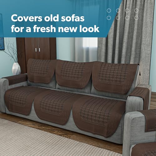 Image of Kuber Industries (Set of 16) Soft Stylish & Durable Cotton Sofa Covers 5 Seater with Arms | Aesthetic Sofa Protector & Slipcover for Living Room & Office | Galaxy 1704 - Dark Brown